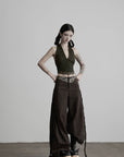 DOINDULGE Halter Tie-Up Crop Top