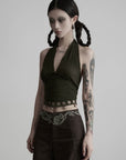 DOINDULGE Halter Tie-Up Crop Top