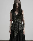 DOINDULGE Gothic Belted Waist Vest Top