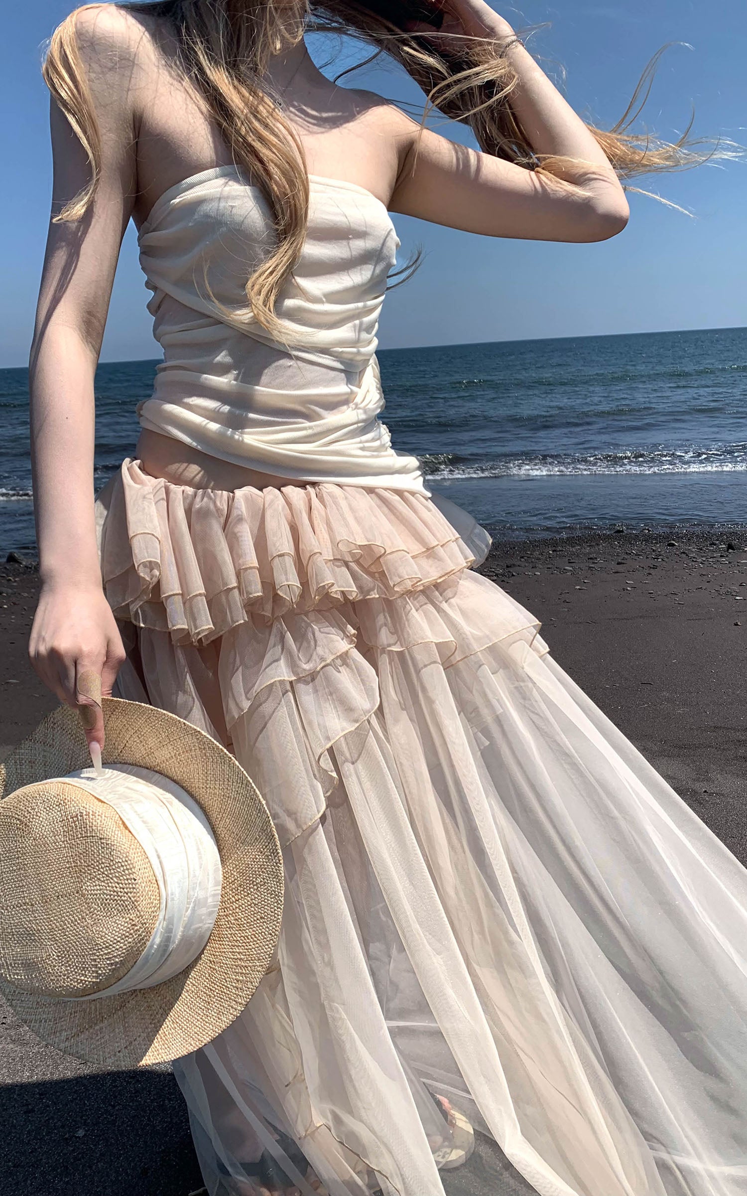 Rase le sol Draped Tube Top &amp; Layered Tulle Skirt Set