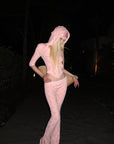 Rase le sol Pink Printed Hooded Fitted Zip Hoodie and Low-Rise Flared Pants Set