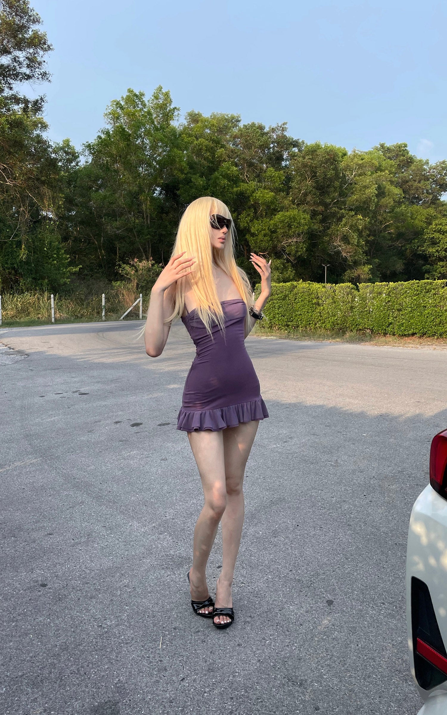 Rase le sol Ruched Mermaid Hem Dress