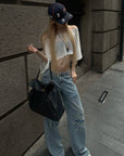 Rase le sol Distressed Washed Wide-Leg Jeans