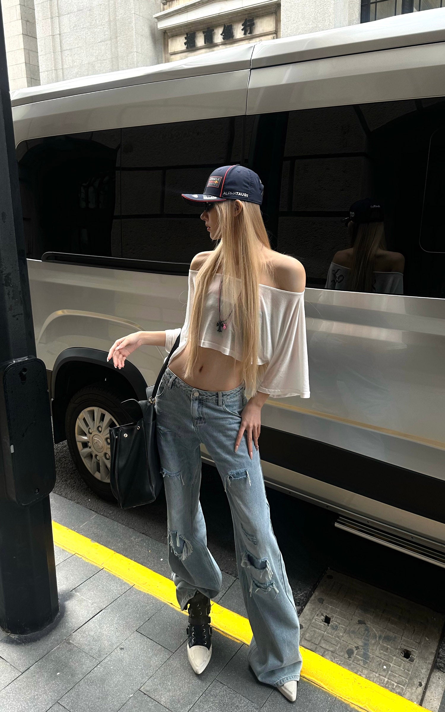 Rase le sol Asymmetric Off-Shoulder Cropped Top