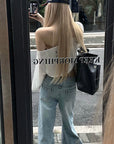 Rase le sol Distressed Washed Wide-Leg Jeans
