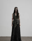 DOINDULGE Gothic Belted Waist Vest Top