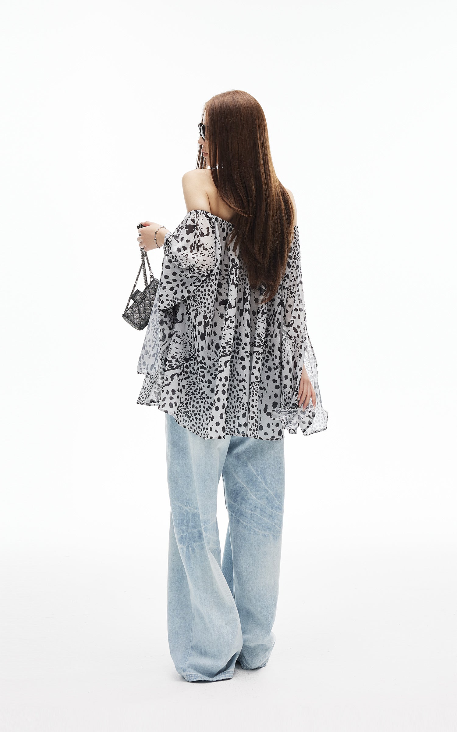 IAMXIAA Jean large taille basse délavé