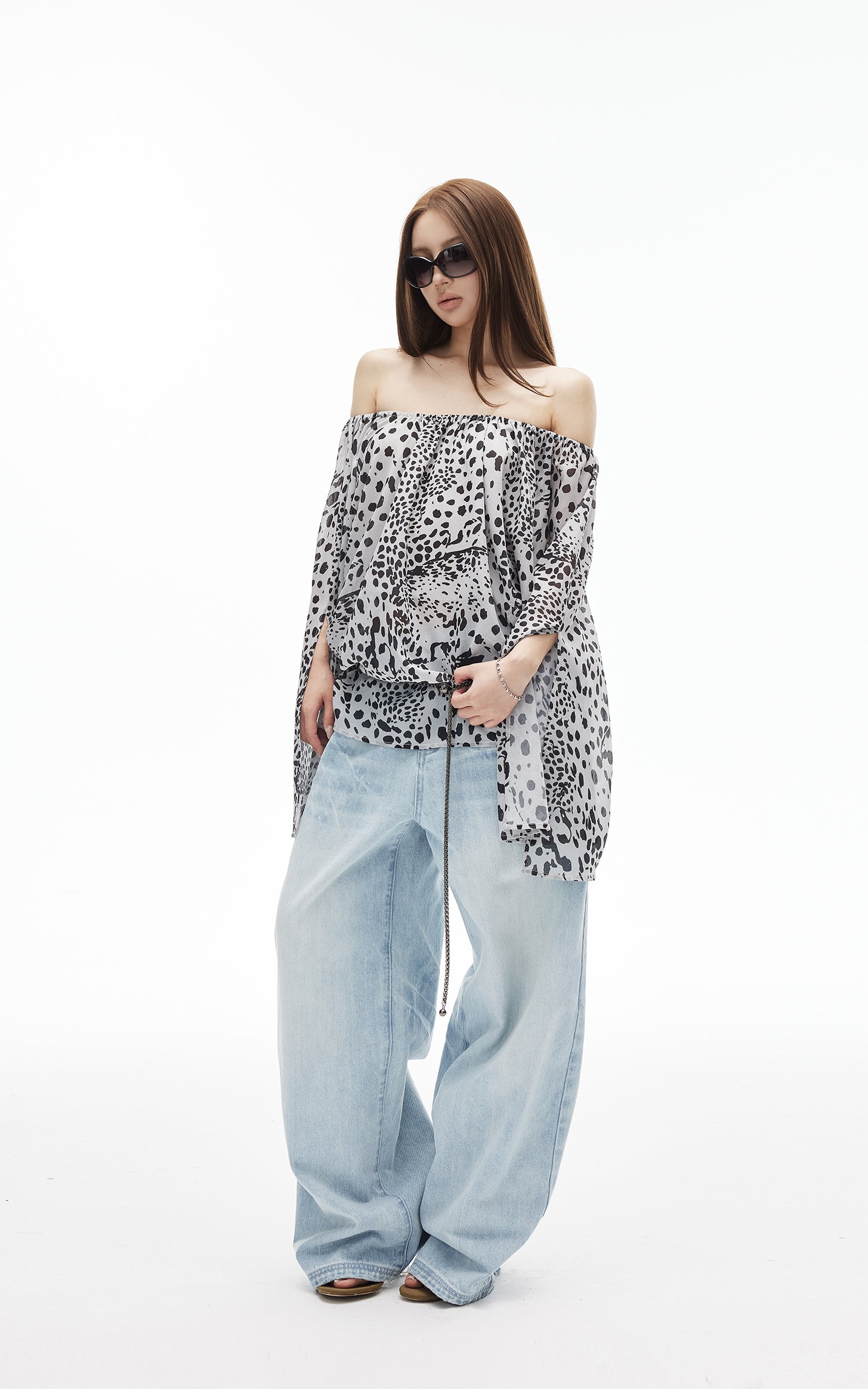 IAMXIAA Jean large taille basse délavé