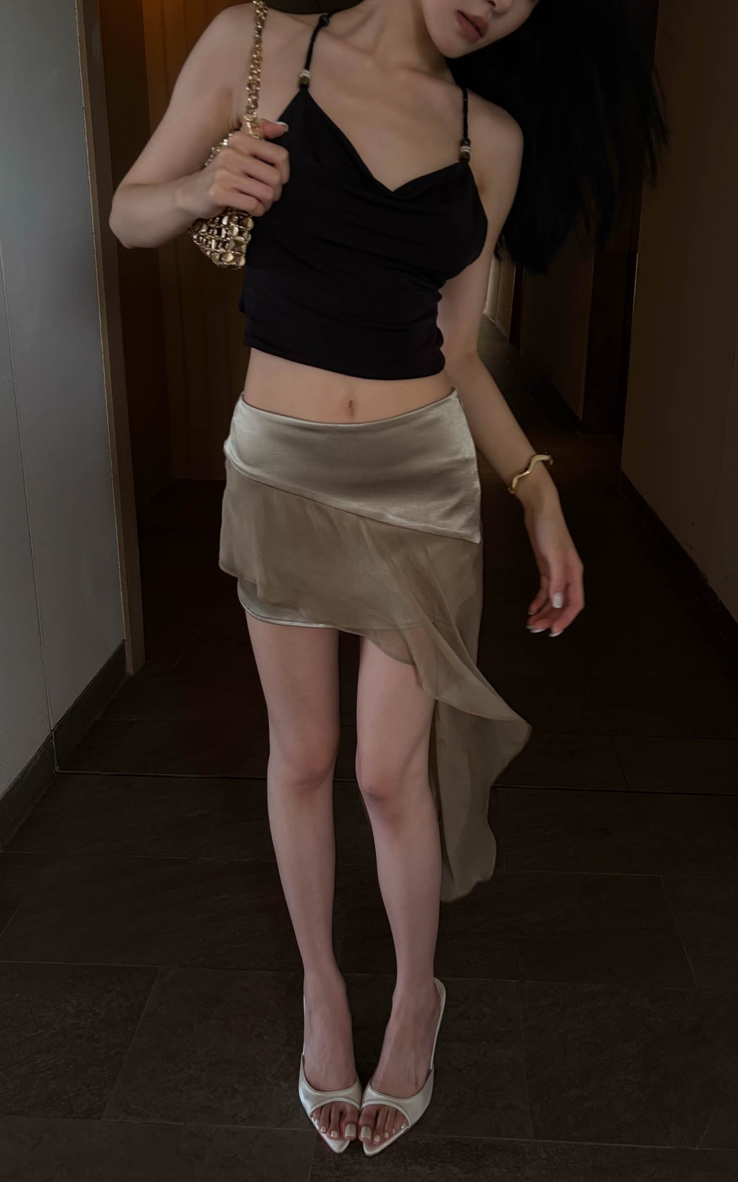 Hydrae Metallic Drape Mini Skirt