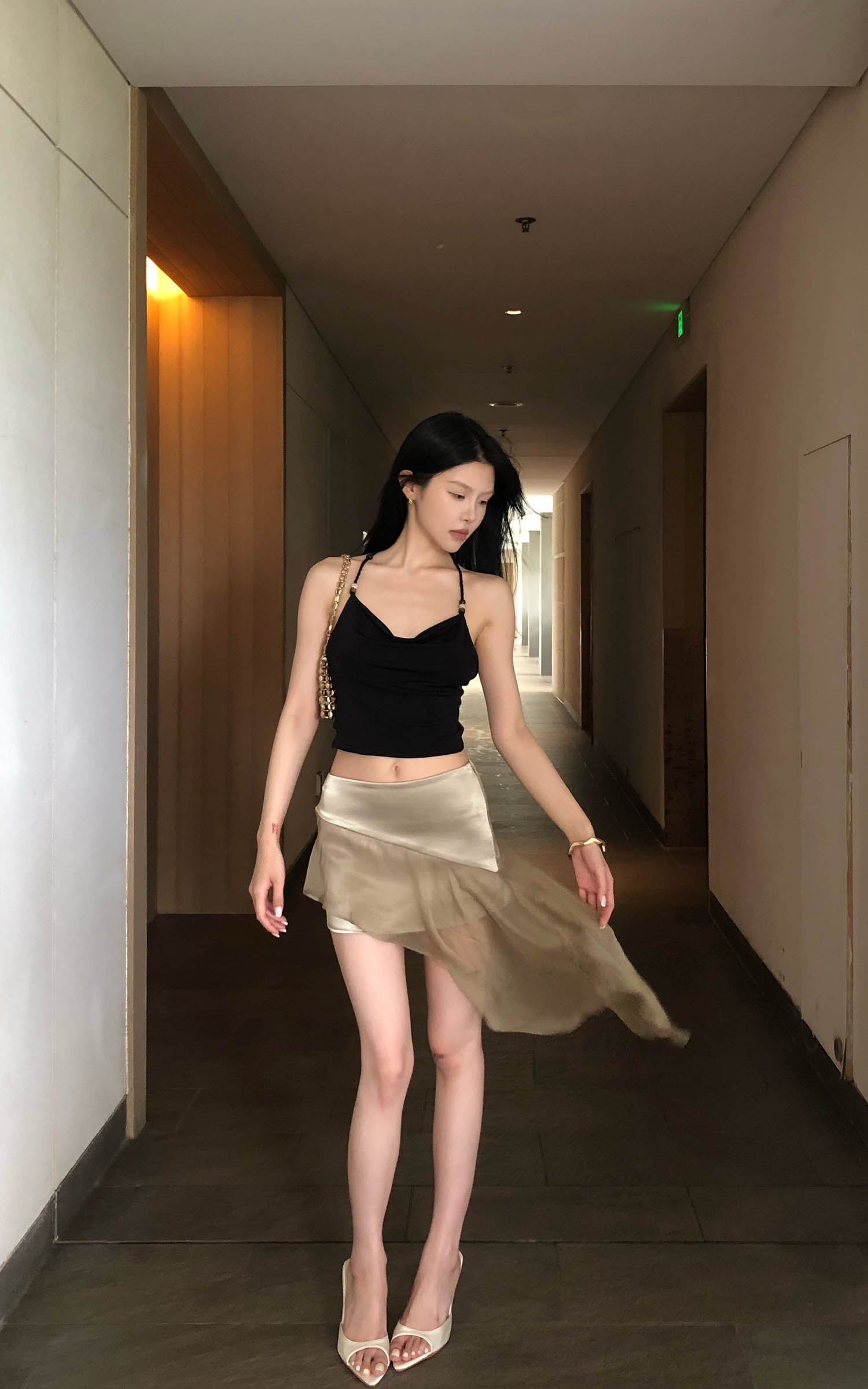 Hydrae Metallic Drape Mini Skirt