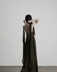 DOINDULGE Shadow Veil Draped Maxi Dress Dark Ash Flowing Slip Dress