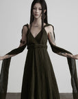 DOINDULGE Shadow Veil Draped Maxi Dress Dark Ash Flowing Slip Dress