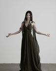 DOINDULGE Shadow Veil Draped Maxi Dress Dark Ash Flowing Slip Dress