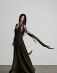 DOINDULGE Shadow Veil Draped Maxi Dress Dark Ash Flowing Slip Dress