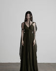 DOINDULGE Shadow Veil Draped Maxi Dress Dark Ash Flowing Slip Dress