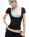 IAMXIAA Scoop Neck Tee & Halter Bra Top Set