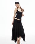 IAMXIAA Jupe midi asymétrique à bordure en dentelle