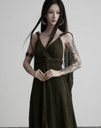 DOINDULGE Shadow Veil Draped Maxi Dress Dark Ash Flowing Slip Dress
