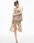 IAMXIAA Haut tube babydoll froncé en mousseline
