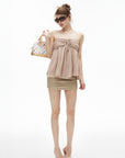 IAMXIAA Haut tube babydoll froncé en mousseline
