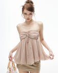 IAMXIAA Haut tube babydoll froncé en mousseline