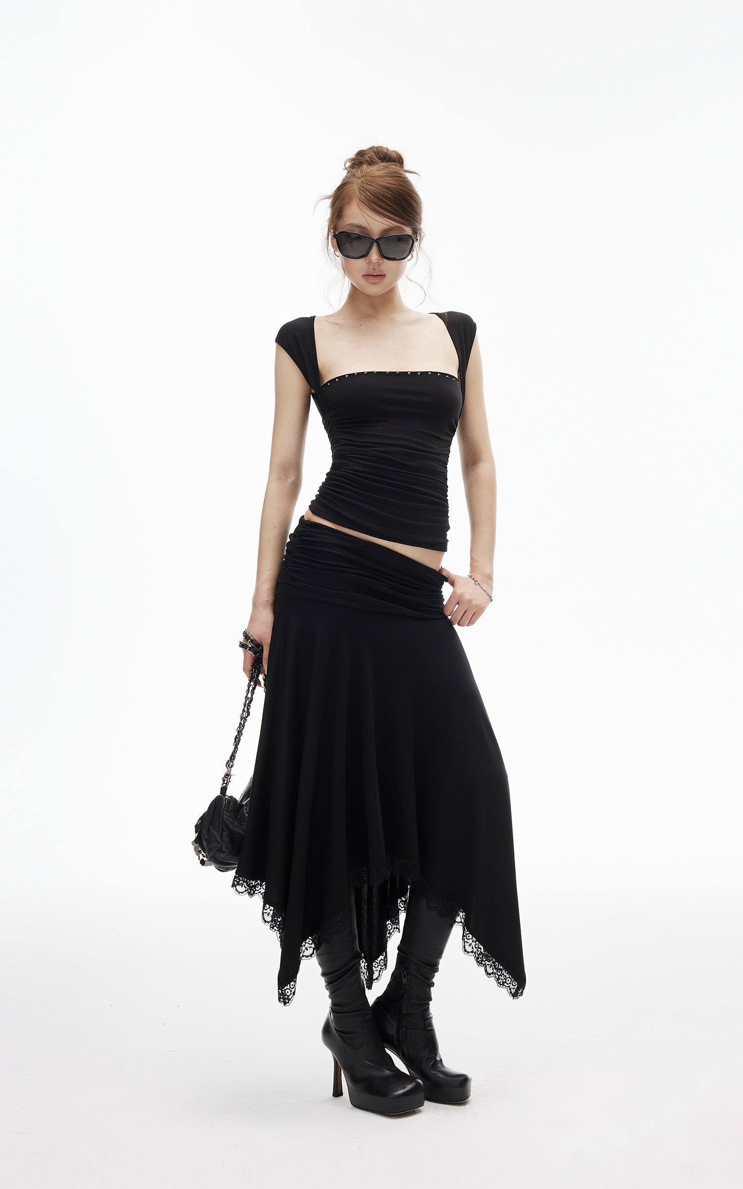 IAMXIAA Studded Ruched Square Neck Tee