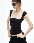 IAMXIAA Studded Ruched Square Neck Tee