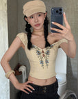Hydrae Haut corset paysanne froncé brodé