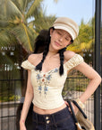 Hydrae Haut corset paysanne froncé brodé