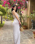 Hydrae Ruffle Trim Side-Cut Bodycon Maxi Dress