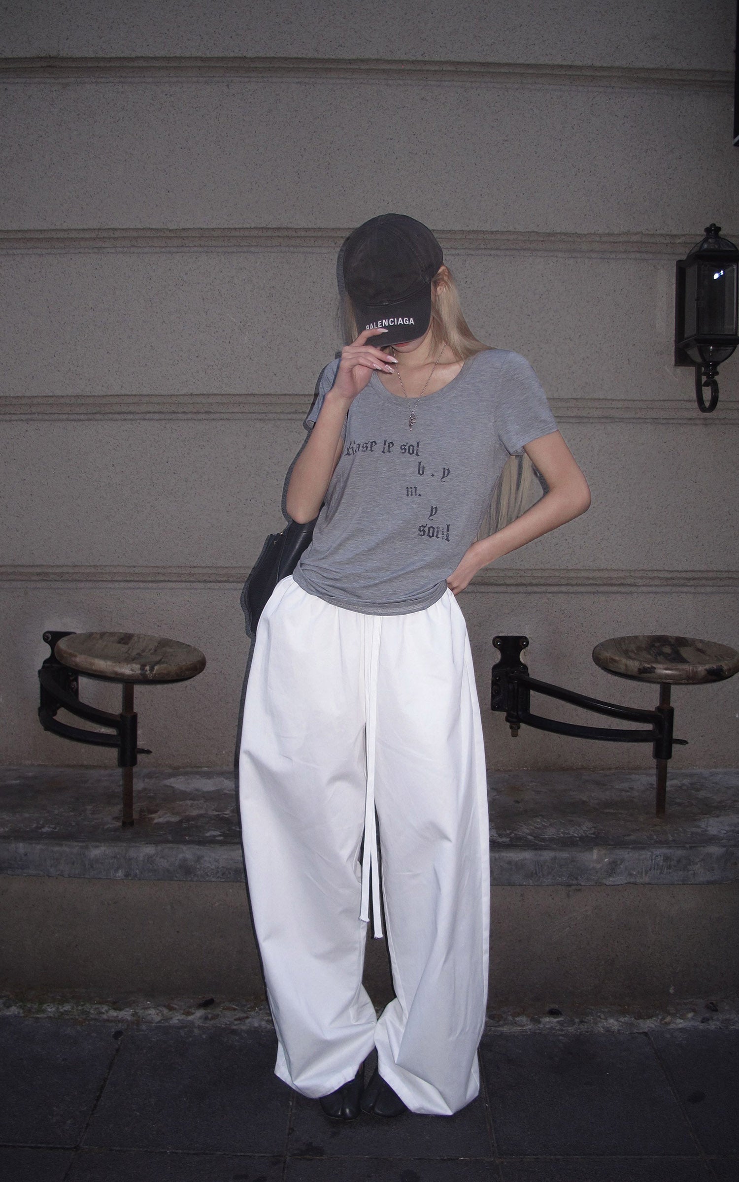 Rase le sol Embroidered Wide-Leg Drawstring Pants