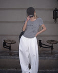 Rase le sol Embroidered Wide-Leg Drawstring Pants