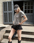 Rase le sol Washed Ruffle Low-Rise Denim Shorts