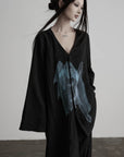 DOINDULGE Asymmetric V-Neck Printed Shirt