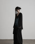 DOINDULGE Asymmetric V-Neck Printed Shirt