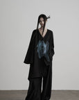 DOINDULGE Asymmetric V-Neck Printed Shirt