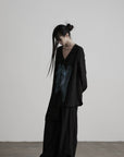 DOINDULGE Asymmetric V-Neck Printed Shirt