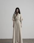 DOINDULGE Ruined Gauze Draped Maxi Dress Raw Edge Smocked Waist Ritual Dress