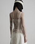 DOINDULGE Antique Lace Corset Camisole Raw Edge Asymmetric Hem Top