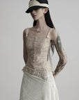 DOINDULGE Antique Lace Corset Camisole Raw Edge Asymmetric Hem Top