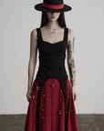 DOINDULGE Crimson Ritual Panel Maxi Dress Contrast Corset Silhouette Beaded Gown