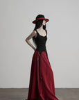DOINDULGE Crimson Ritual Panel Maxi Dress Contrast Corset Silhouette Beaded Gown