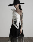 DOINDULGE One Shoulder Asymmetric Embroidered Top