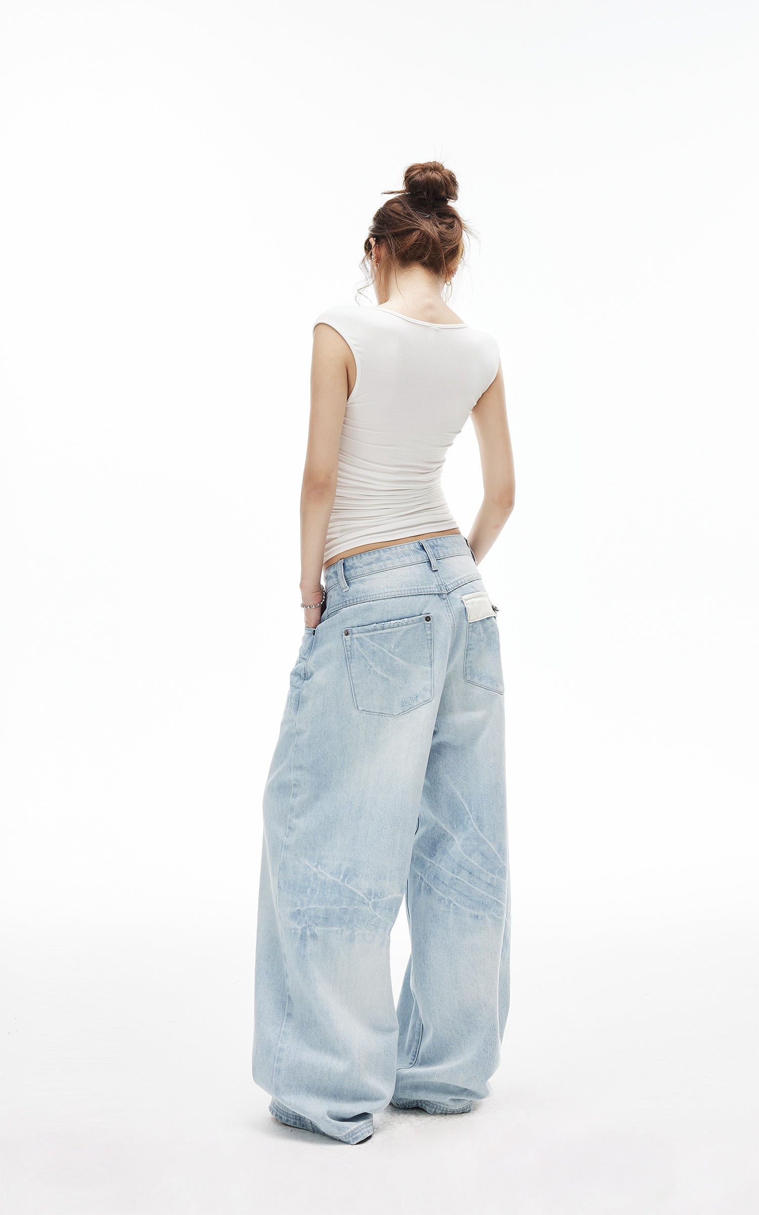 IAMXIAA Jean large taille basse délavé