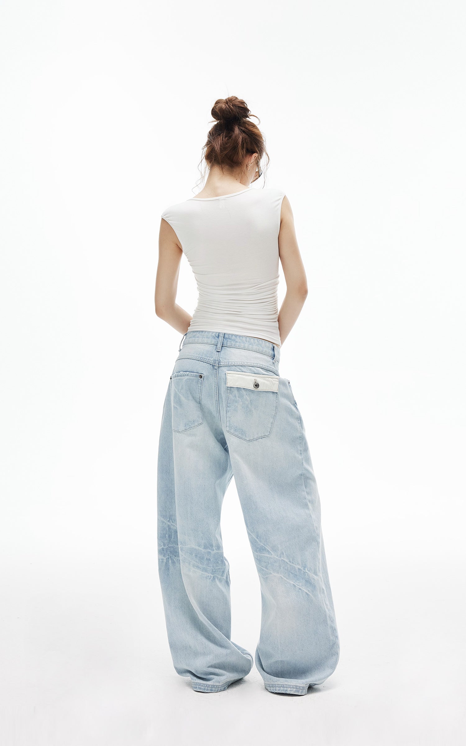 IAMXIAA Jean large taille basse délavé