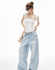 IAMXIAA Jean large taille basse délavé