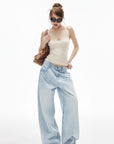 IAMXIAA Jean large taille basse délavé