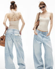IAMXIAA Jean large taille basse délavé