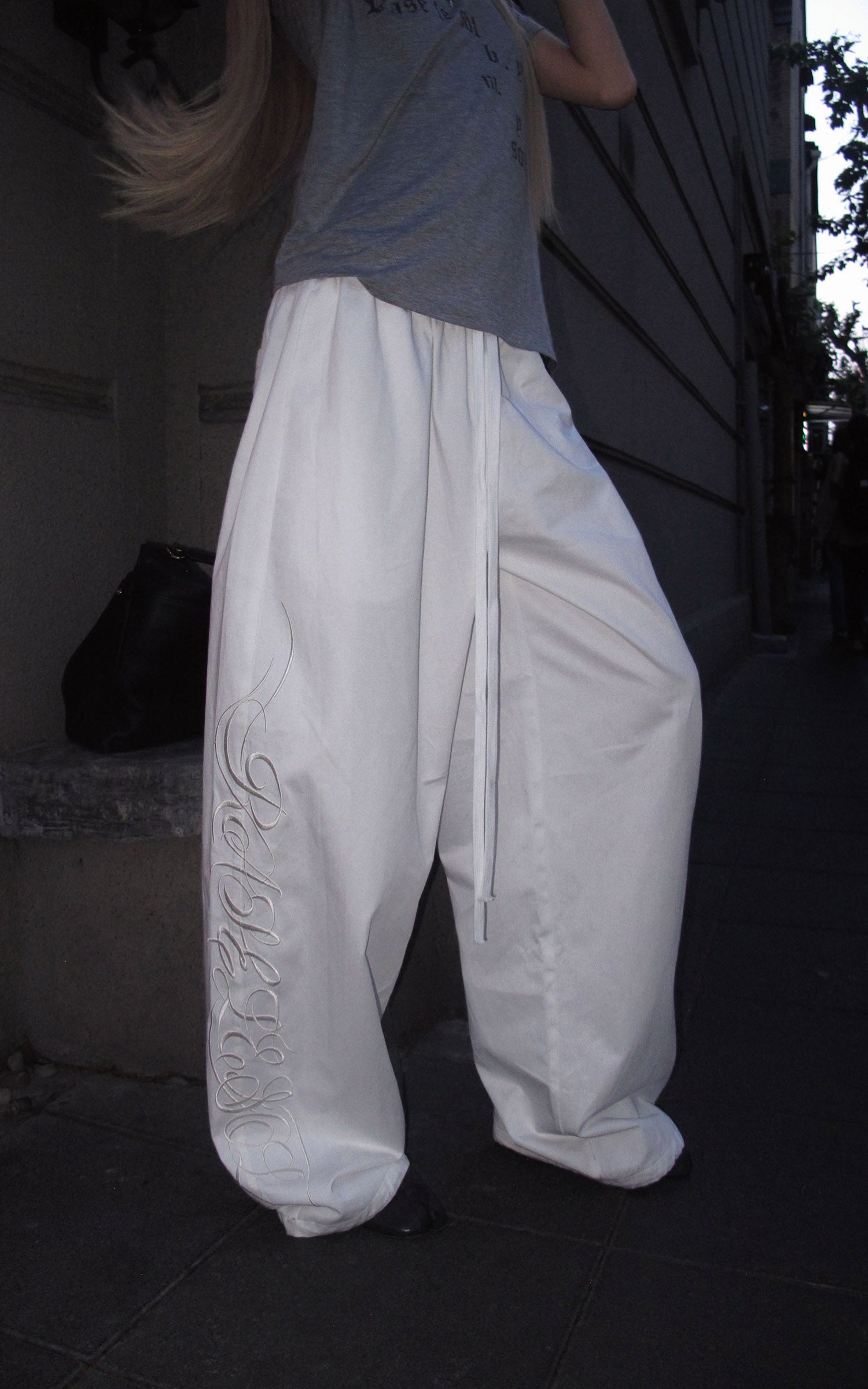 Rase le sol Embroidered Wide-Leg Drawstring Pants