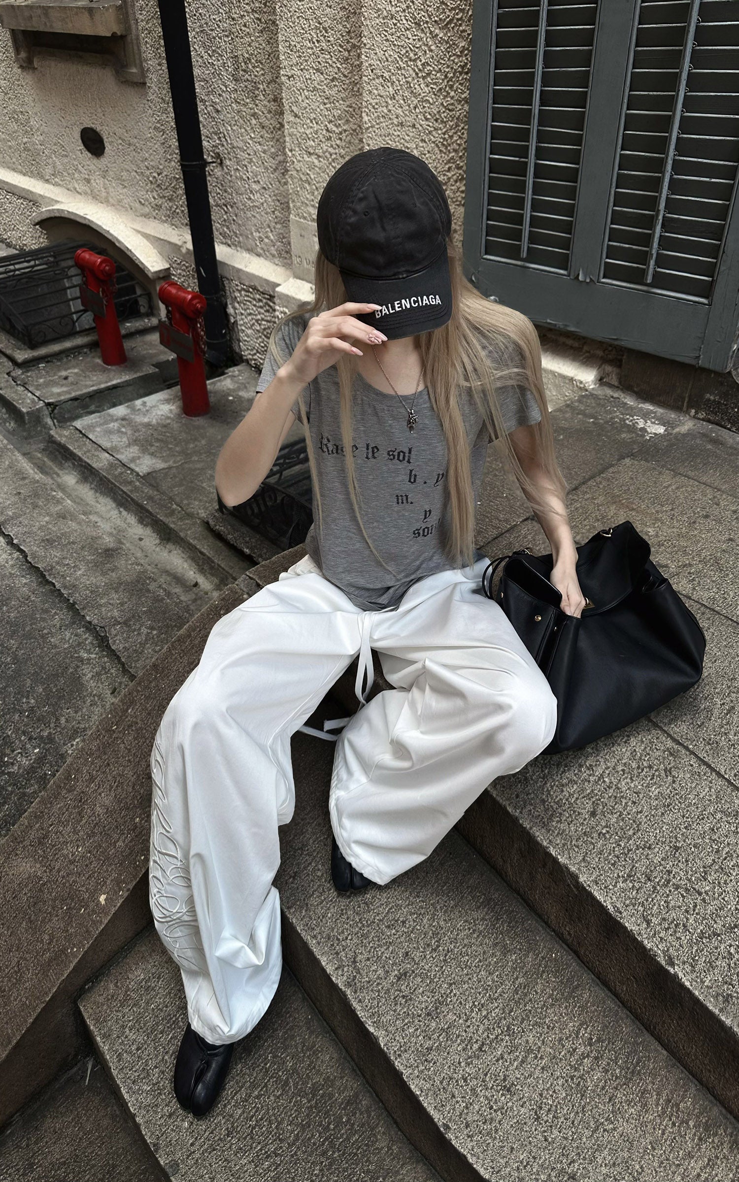 Rase le sol Embroidered Wide-Leg Drawstring Pants